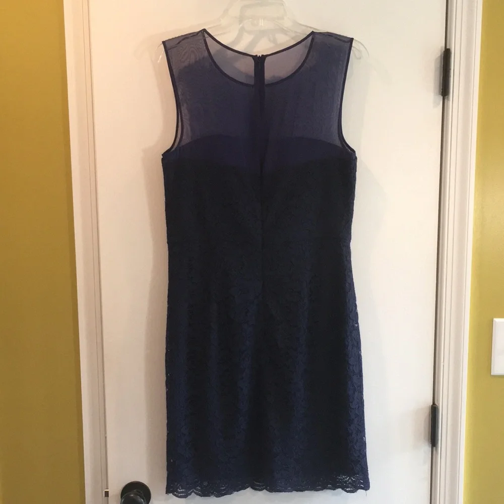DVF navy blue lace Nisha dress with sheer navy top. - Picture 7 of 16